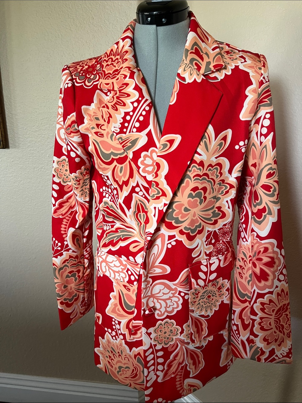 Frida Kahlo Red Floral-Print Women's Blazer Jacket